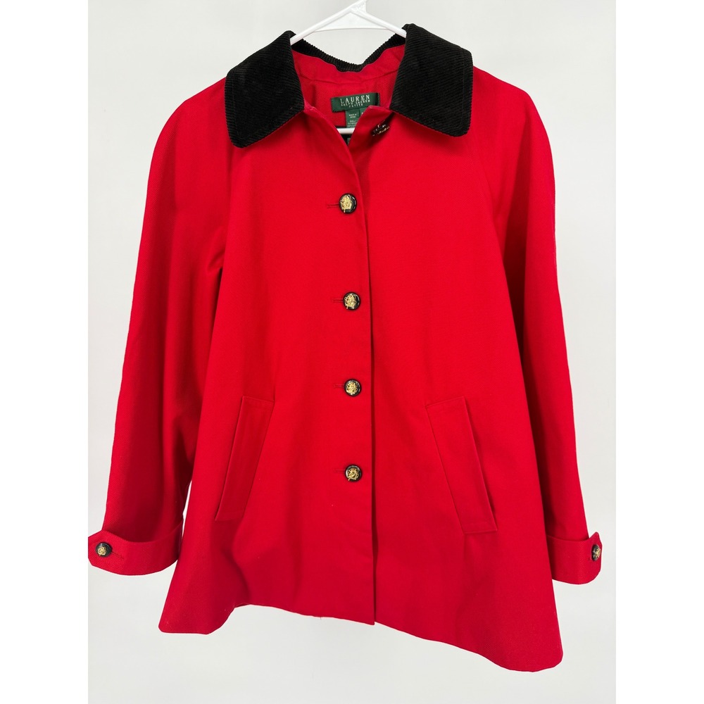 Lauren Ralph Lauren Red Chore Barn Coat Corduroy Collar Equestrian Petite M